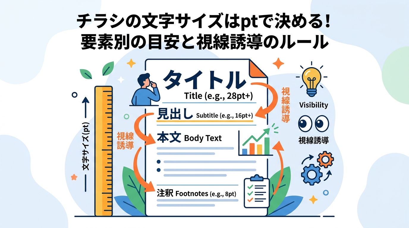 チラシの文字サイズはptで決める!要素別の目安と視線誘導のルール